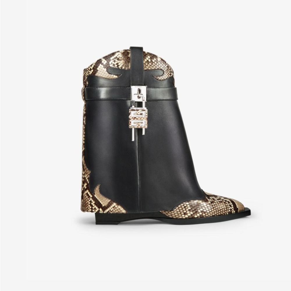 Givenchy Shark Lock Cowboy ankle boots in leather and python.